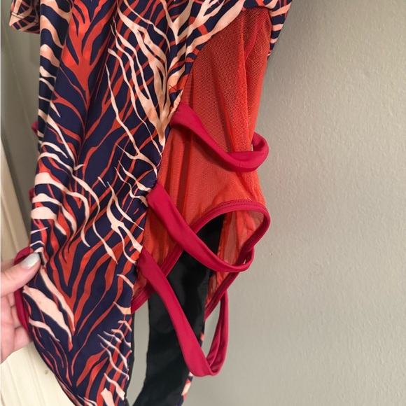 Icon Swim Orange and Red Asymmetrical Cut Out Swimsuit - Picture 2 of 8